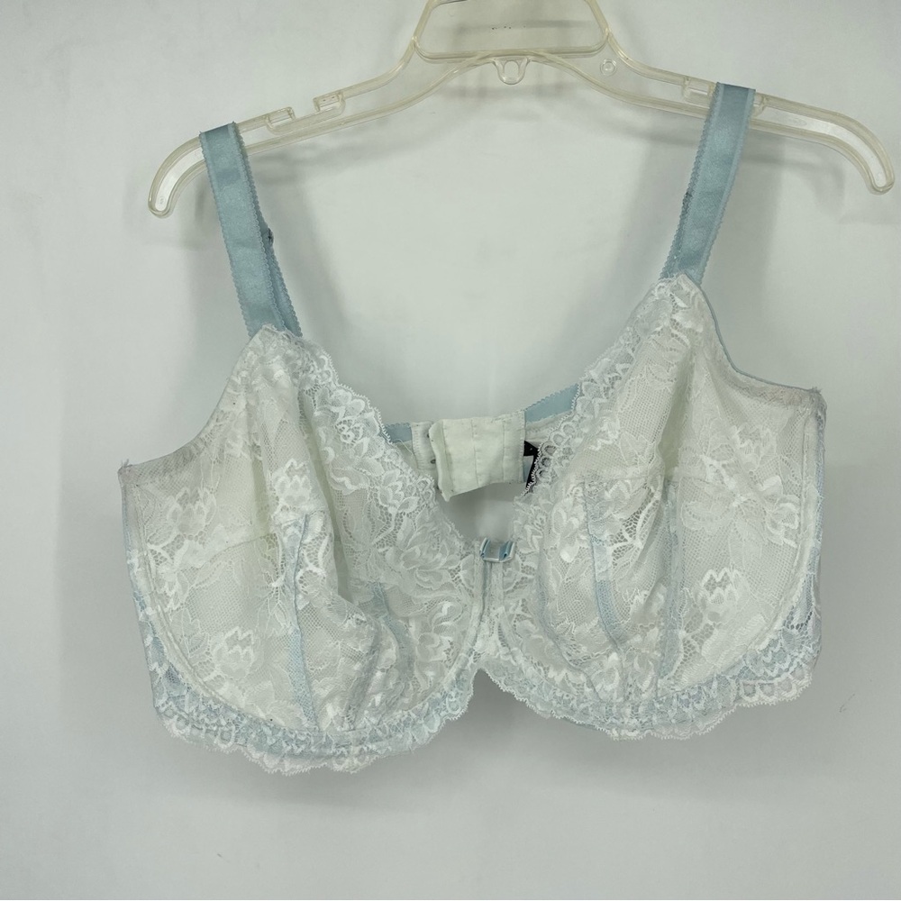 Adore Me 40H White Lace Bra Plus Size Bow Blue Wedding Bride Bridal Sexy Cute